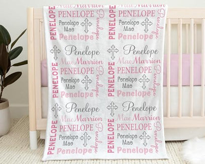 Personalized Baby Blanket, Girl Cross Name Blanket, Custom Newborn Swaddle with Name, Personalized Baby Gift for Baptism Or Babys Shower, Baptism, Monogram Fleece 30"X40", 40"X50" - color: Baptism Blanket