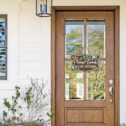 Please Knock Before Entering Front Door Sign, Eucalyptus Leaves - color: Please Knock