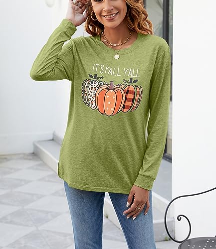 Womens Pumpkin Graphic Sweatshirts Crewneck Casual Fall Long Sleeve Tops - color: Green, size: Large