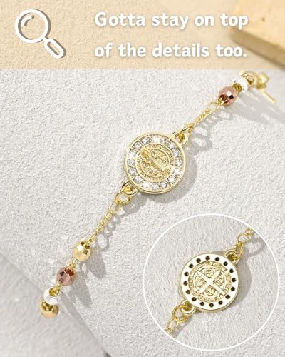 J&H DiaJuvelo Catholic Rosary Bracelet for Women 14K Gold Virgin Mary Rosarios Jesus Cross Charm Link Chain Virgen de Guadalupe Religious Jewelry Gifts for Confirmation Baptism First Communion - style: Gold Rosary D