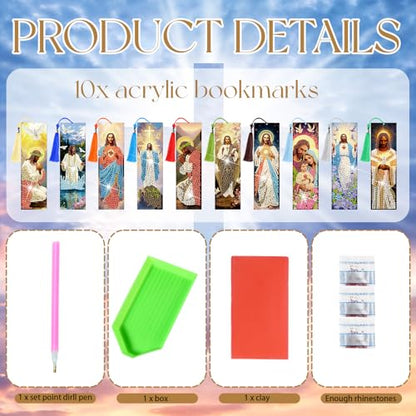 Sinload 10 Pcs Jesus Diamond Painting Bookmarks Acrylic Art Book Marks - style: Jesus