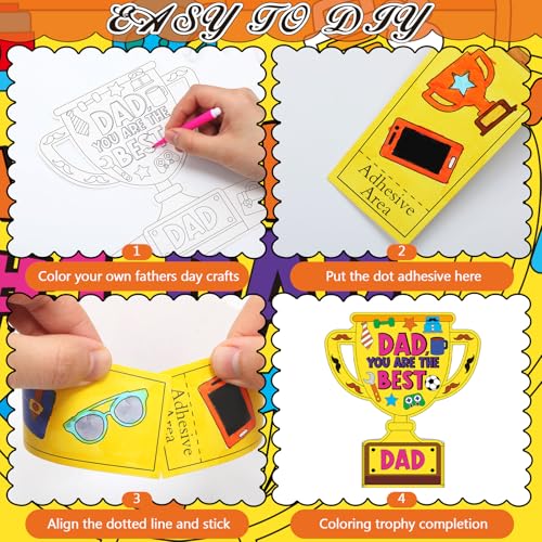 Dunzoom 48 Pcs Father's Day Trophy Craft Kit Color Your Own Father's Day DIY Crafts Coloring My Father is My Hero DIY Dad Gift Set for Home Activities Dad Party Art Projects - style: Father's Day