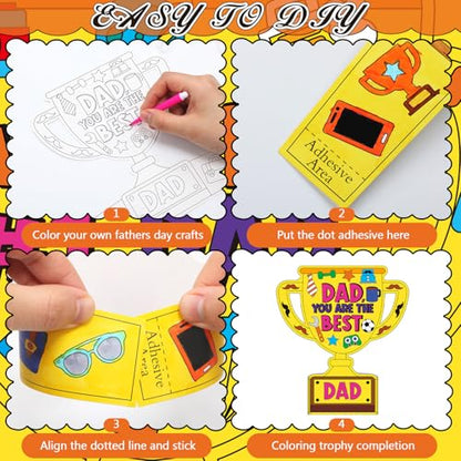 Dunzoom 48 Pcs Father's Day Trophy Craft Kit Color Your Own Father's Day DIY Crafts Coloring My Father is My Hero DIY Dad Gift Set for Home Activities Dad Party Art Projects - style: Father's Day