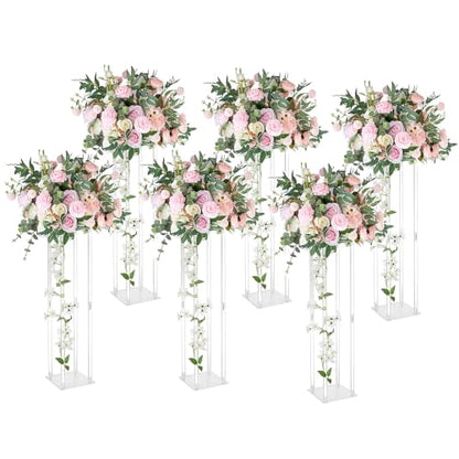 6 Pieces Tall Acrylic Vase Wedding Centerpieces Clear Flower Stand Column Geometric Floral Vase Elegant Display Holder for Birthday Party Wedding Table Decorations (6, 31.5 Inch) - size: 31.5 Inch
