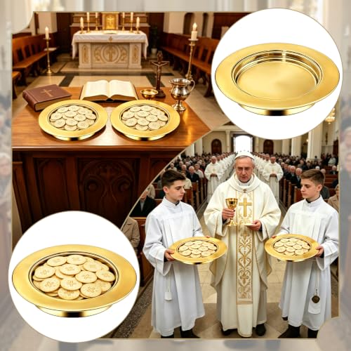 Communion Bread Tray for Churches, Round Stainless Steel Bread Plate for Wafers, Church Supplies Serving Tray for Communion and Altar Service, 1Pcs Gold Base Bread Tray - color: Gold