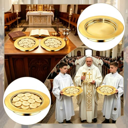 Communion Bread Tray for Churches, Round Stainless Steel Bread Plate for Wafers, Church Supplies Serving Tray for Communion and Altar Service, 1Pcs Gold Base Bread Tray - color: Gold