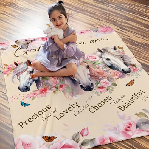 Girls Horse Blanket with Floral for Daughter Mom, Christian Blanket Gift for Women Christians Birthday, 30x40 Inches Small Soft God Says You are Throw for Sofa Couch Bed Home - color: White, size: 40”x30"