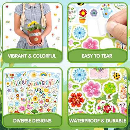 LINAYE 24 Sheets Spring Stickers for Kids, 840 PCS Spring Decorative Stickers Crafts Party Favors Supplies for Kids Classroom - style: Spring 24 Sheets
