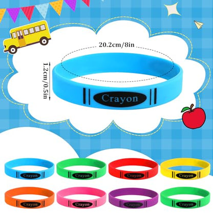 JUNEBRUSHS 42 Pcs Crayon Silicone Bracelets First Day of School Classroom Crayon Decor Welcome School Wristbands Back to School Party Favors for Students Exchange Teacher Gifts - style: Crayon Style