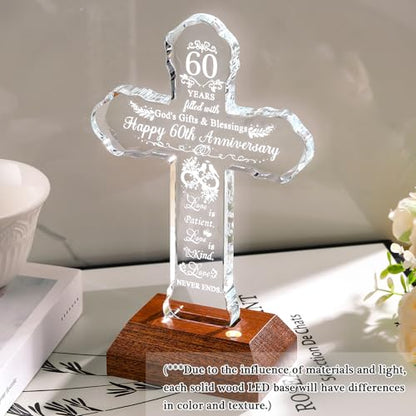 Ornalrist 60th Anniversary Diamond Wedding Cross Gifts for Parents Couples - color: 60th Wedding Anniversary