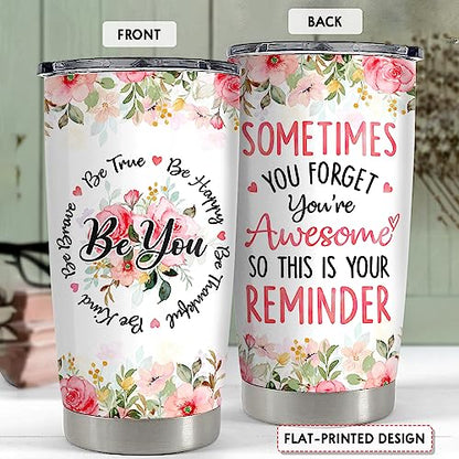 SANDJEST Sometimes You Forget You're Awesome Tumbler 20oz Inspirational Gifts Stainless Steel Insulated Tumblers Coffee Travel Mug Cup Gift for Coworkers Friends Sister Birthday Christmas - color: Inspirational