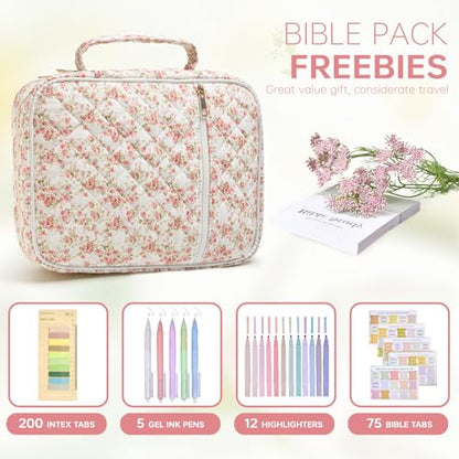 Bible Bag Cover Case for Women Study Supplies Kit Church Book Holder - color: Siamese Rose