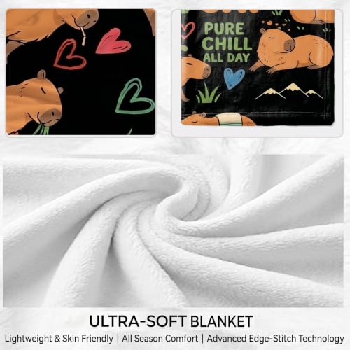 Funny Capybara Throw Blanket – "No Cap, Pure Chill" Gift for Teen Girl, Boy - color: Tk011, size: 80"x60"