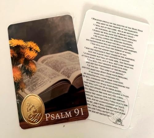 Psalm 91 Art Prayer Cards - Laminated 2-Sided Holy Prayer Cards with Inspirational Bible Verses - Christian Gifts for Friends - 25-Pack (3.25x2.25 in)