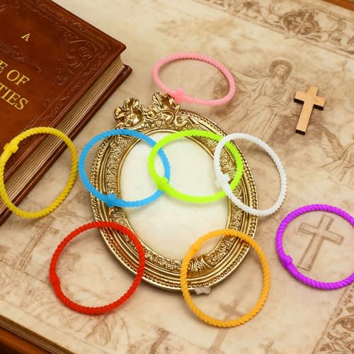 Soaoo 24/60 Pcs Jesus Bracelets Cross Silicone Bracelet Braided Stackable Rubber Wristband Silicone Jewelry Gift for Women Men - color: Luminous, size: Cross