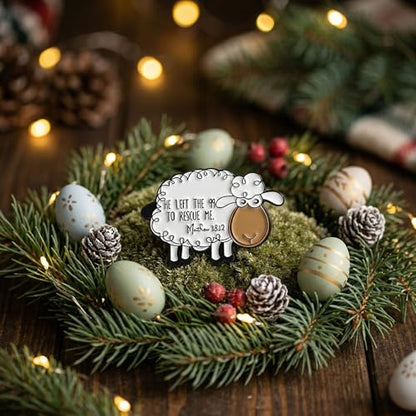 Christian Sheep Enamel Pin, Cute Lamb Lapel Pin Religious Jewelry, Jesus The Good Shepherd Badge for Backpacks, Jackets, Hats, Faith Based Gift for Men Women, White
