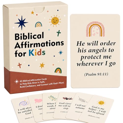 Bible Verse Cards for Kids, 62 Biblical Affirmation Cards - color: Cards