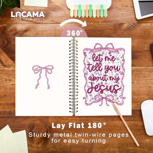 Lacama Bible Journal for Women, Christian Prayer Journal Pink Notebook Gifts for Teen Girls Kids Women, Coquette Preppy Bows Cute Church Faith Journaling Hardcover Spiral Notebook 5.5x8.3 inch - color: Let Me Tell You About My Jesus - Pink