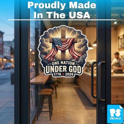 One Nation Under God America 250 Sticker Set (2 Pack) – Christian Patriotic Cross Vinyl Decals – 1776-2026 USA Faith Stickers – Waterproof America250 Collectible Decals