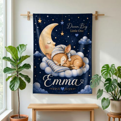 Personalized Baby Blanket With Name, Custom Baby Blankets Gift for Boy Girl - color: Night Navy, size: Deer