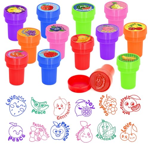 Cinrobiye 24 Pcs Fruit of the Spirit Stampers Party Favor Set, Cute Bible Learning Stamps for Kids Sunday School, Church Classroom Rewards, Faith Based Gifts, Goody Bag Fillers - color: Fruit of the Spirit
