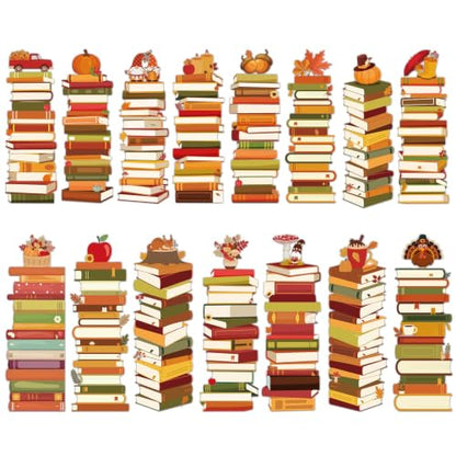 Fall Book Tracker Bookmarks - 150 Pcs Autumn Bookshelf Bookmark Pumpkin Maple Leaf Gnome Double-Sided Page Book Markers Gifts for Women Men Office Thanksgiving Reading Party Rewards Supplies - color: Autumn