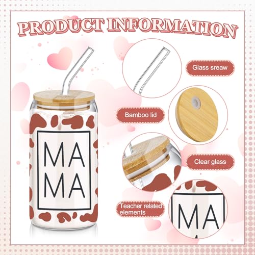 SiliFine 6 Pcs Mama Glass Cups, 16 oz with Lids and Straws - style: Mama
