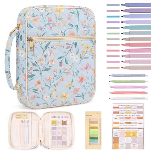 Britimes Blue Bible Cover Case for Women, Bible Cover with Accessories - color: Vintage Blue Floral