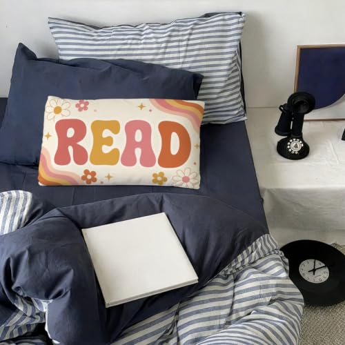 Retro Pastel Classroom Decor 12x20 Read Pillow Cover - color: 01-read Groovy-coral 12x20