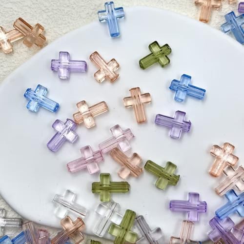 100Pcs Clear Cross Beads for Bracelet Acrylic Spacer Jewelry Making 16mm - color: Transparency