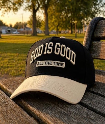 God is Good Hat, Christian Hats for Men & Women Religious Gift - color: Beige/Black