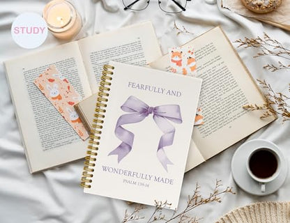 Bible Journal Notebook for Teen Girls,Cute Purple Bow Bible Study Notebook Journal for Women,Christian Prayer Journal for Women Kids,Preppy Notebooks School Supplies,5.5x8.3 Inch - color: (Purple) Psalm 139:14