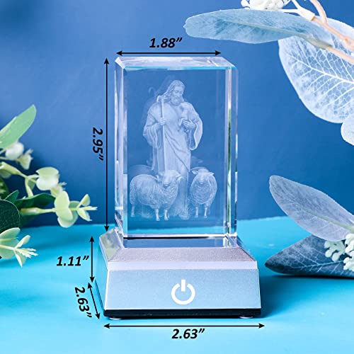 YWHL 3D Crystal Good Shepherd Statue with Colorful Base Laser Engraved Jesus Figurine for Religious Gifts for Women Men on Christmas, Christian Catholic Church Keepsakes - color: The Good Shepherd Jesus and the Lamb