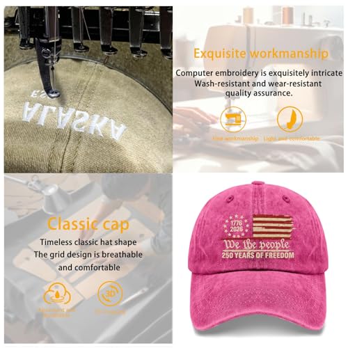 U.S. 250th Anniversary 250 Years Freedoms 1776-2026 Baseball Hats Funny - color: Rose Red Color