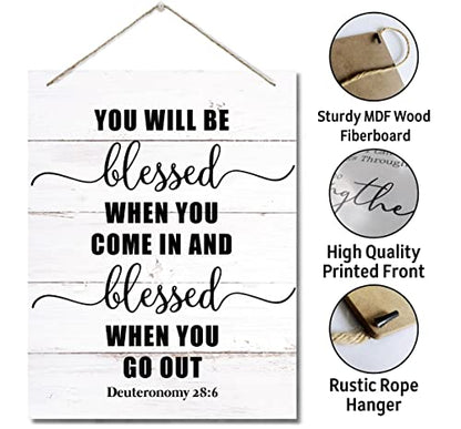 Bible Verse Printed Wood Plaque Sign Wall Hanging, Home Wall Decor You Will be Blessed When You Come in and Go Out Scripture Rustic Hanging Wall Plaque Wood Signs, Deuteronomy 28:6 Christian Sign - color: Deuteronomy 28:6