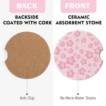 2 Pack Car Coasters for Cup Holders, Cute Car Accessories Interior - color: Hibiscus