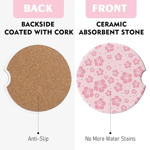2 Pack Car Coasters for Cup Holders, Cute Car Accessories Interior - color: Hibiscus