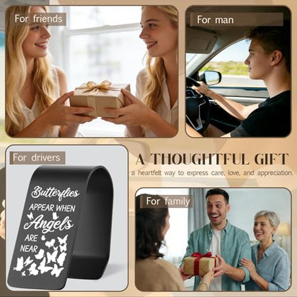 Vivopisew Angel Message Car Visor Clip, Engraved Stainless Steel Butterflies Appear When Angels Are Near, Spiritual Encouragement Gift, Angel Guardian Safe Driving Gifts for Family Friend VAA353 - color: Black-butterflies Appear When Angels Are Near