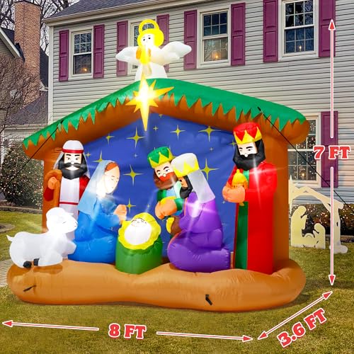 8FT Christmas Inflatables Nativity Scene, Blow Up Christmas Outdoor Decor