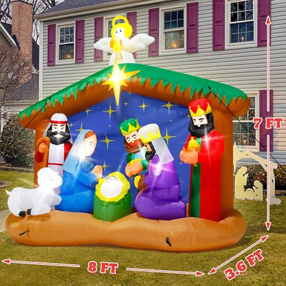 8FT Christmas Inflatables Nativity Scene, Blow Up Christmas Outdoor Decor
