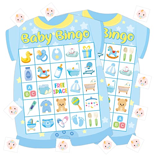 Baby Shower Bingo Cards - 24 Guests Blue Newborn Bingo for Baby Shower Party Supplies - color: Baby Bingo