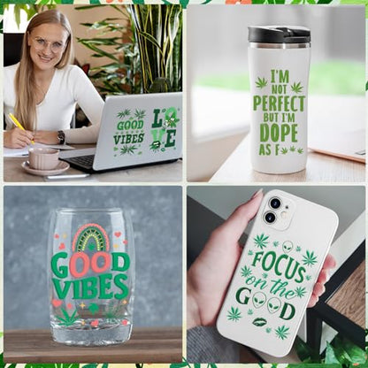 Rngmsi UV DTF Cup Wrap - 20 Sheets Weed UV DTF Cup Wraps for 16 oz Mushroom Uvdtf Cup Wraps Personalized UV DTF Decals Waterproof UV DTF Wraps for Glass Cups Wood Crafts - style: Weed