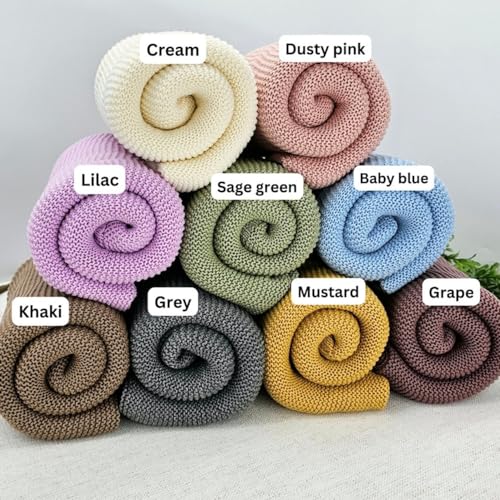 IZI POD Personalized Knit Baby Blanket, Embroidered Name Nursery Blanket, Cotton Knit Stroller Blankets, Gift for Baby, Birthday - Style 9 - color: Custom 8