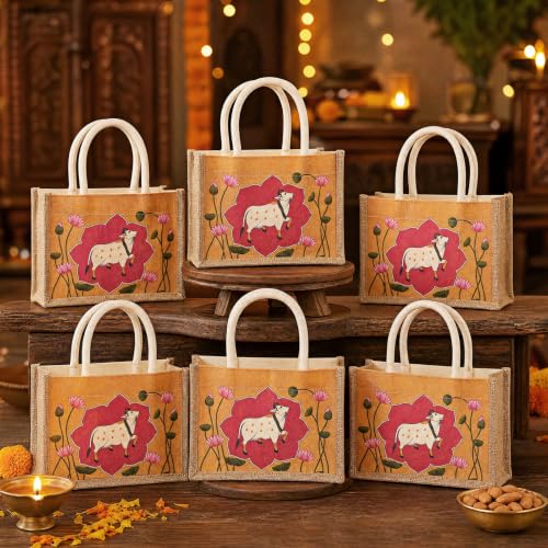 Happy Diwali Return Gift Bags, Pichwai Tote Bags - style: Lotus