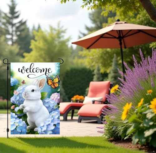 Spring Summer Bunny Welcome Garden Flag 12x18 Double Sided Burlap - color: Spring 12x18 Inch, size: 12x18 Inches