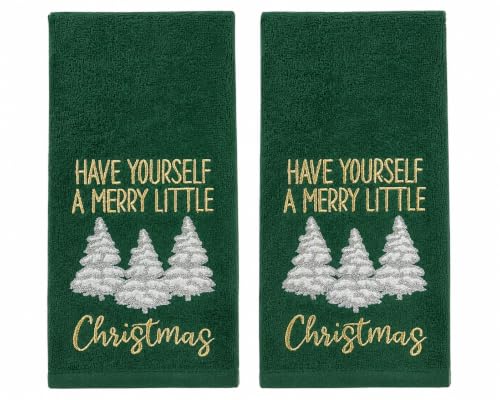 Christmas Green Guest Hand Bathroom Towels Merry Little XMas Trees, 16x26" - color: Little Christmas
