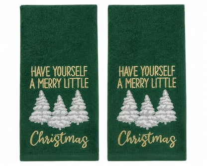 Christmas Green Guest Hand Bathroom Towels Merry Little XMas Trees, 16x26" - color: Little Christmas