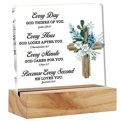 Inspirational Christian Gifts Bible Verse Desk Decor Scripture Acrylic Plaque Sign with Wood Stand Home Office Keepsake Religious Gift