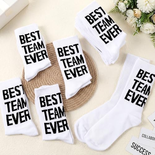 Glitopper 12 Pairs Best Team Ever Socks Bulk Casual Calf Sport Socks Employee Appreciation Gifts for Women Men Basketball Football Coach Team Sport Activities Staff Office Gift