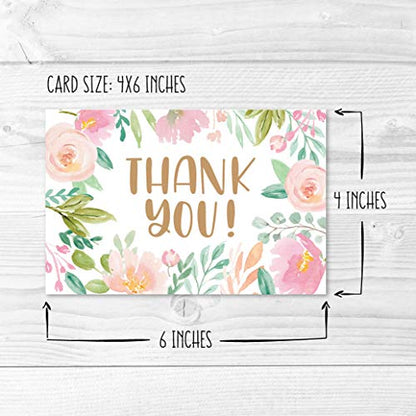 24 Bulk Thank You Cards with Envelopes Blank Cute Thank You Notes - color: Floral Pink Blush 24 pcs